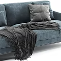 Modern Blue Two Seater Sofa With Gray Blanket And Decorative Cushions In Contemporary Design