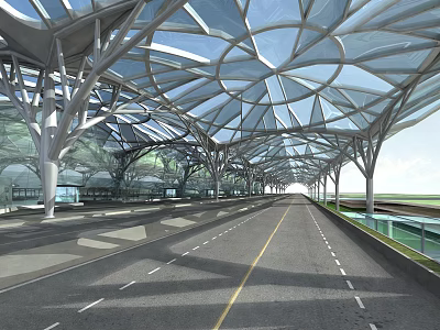Modern Airport Terminal With Glass Metal Frame Canopy And Geometric Architectural Design 3d model