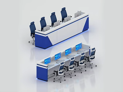 Modern Service Hall Interior With Multiple Office Desks Computer Screens And Ergonomic Chairs 3d model