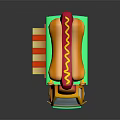 Green Food Truck With Large Hot Dog On Top And Red White Striped Awning