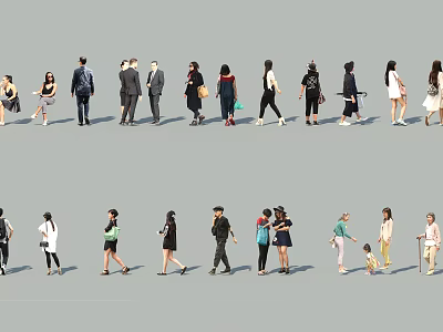Diverse Group of People Walking with Various Styles and Casual Attire 3d model