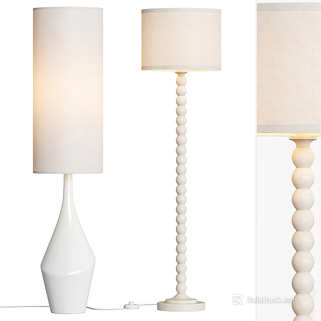 Stylish Floor Lamps Featuring Coiled Spherical Bases And White Fabric Shades 3d model 