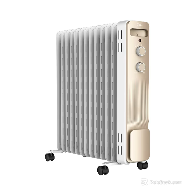 Oil Filled Radiator Heater With Fins Knob Controls And Wheels For Home Heating 3d model 
