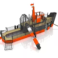 Ship Shaped Kids Playground Equipment With Orange Black Slide And Net Climbing