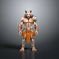 Wolf Humanoid Character With Muscular Build Orange Skirt And Arm Guards Standing Pose