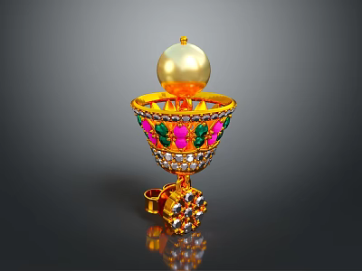 Gold Decorative Earrings With Large Pearl Colorful Gemstones And Diamonds Design 3d model