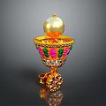 Gold Decorative Earrings With Large Pearl Colorful Gemstones And Diamonds Design