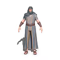 Male Traditional Character In Hooded Robe With Belt Arm Bracers And Sandals