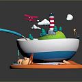 Vibrant Food Bowl Featuring Blue Spoon Orange Plate Green Island Colorful Rings And Red Airplane