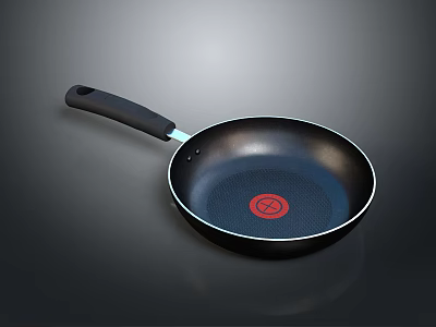Black Non Stick Frying Pan With Heat Resistant Handle And Red Logo 3d model