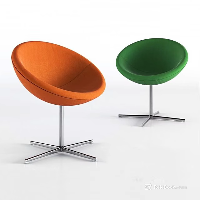 Two Round Orange And Green Leisure Chairs With Metal Cross Base Design 3d model 