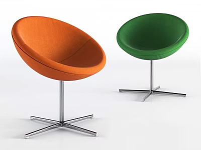 Two Round Orange And Green Leisure Chairs With Metal Cross Base Design 3d model