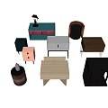 Various Modern Bedside Tables With Different Colors And Storage Designs 3d model