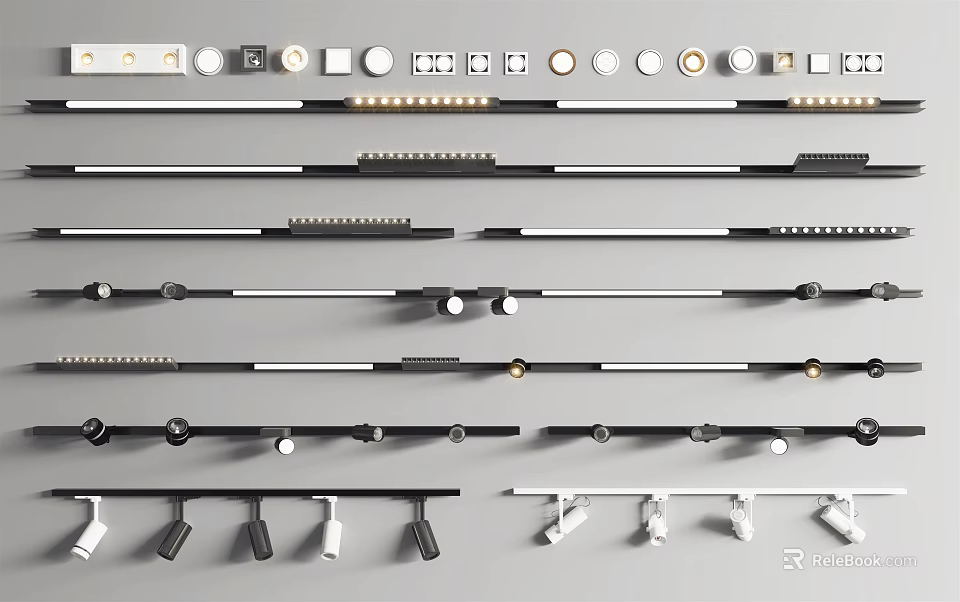 LED Downlights and Spotlights with Contemporary Recessed Track Styles and Black White Colors 3d model 