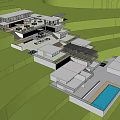 Modern Bed and Breakfast Building with Multi Story Design Large Windows and Lush Greenery Terrace