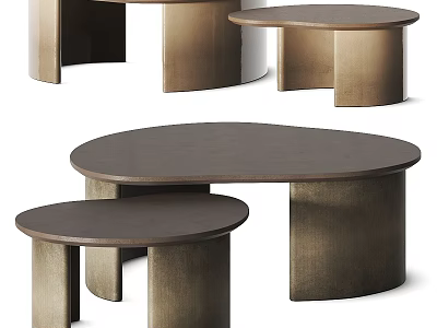 Modern Coffee Table Set With Oval And Round Shapes In Wooden Metal Design 3d model