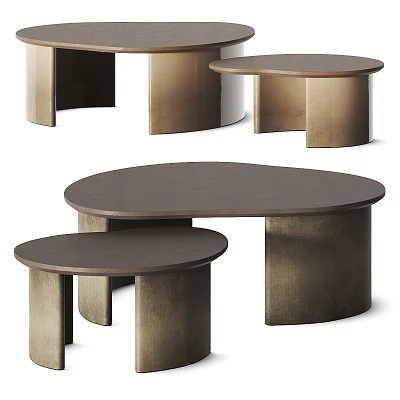 Modern Coffee Table Set With Oval And Round Shapes In Wooden Metal Design 3d model