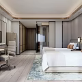 Modern Hotel Room Interior With Twin Double Beds Writing Desk Area Rug And Wooden Flooring