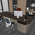 Modern Office Desk With iMac Computer Desk Lamp Ergonomic Chairs And Bookshelf