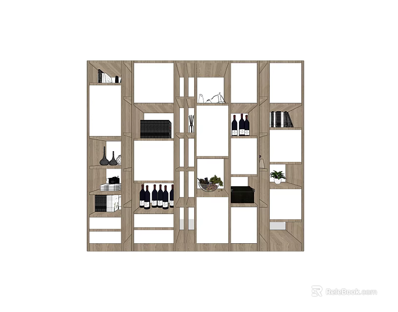 Modern Wine Cabinet Design With Multiple Shelves And Wine Bottles 3d model