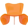 Stylish Orange Modern Leisure Chair With Curved Glossy Design And White Legs