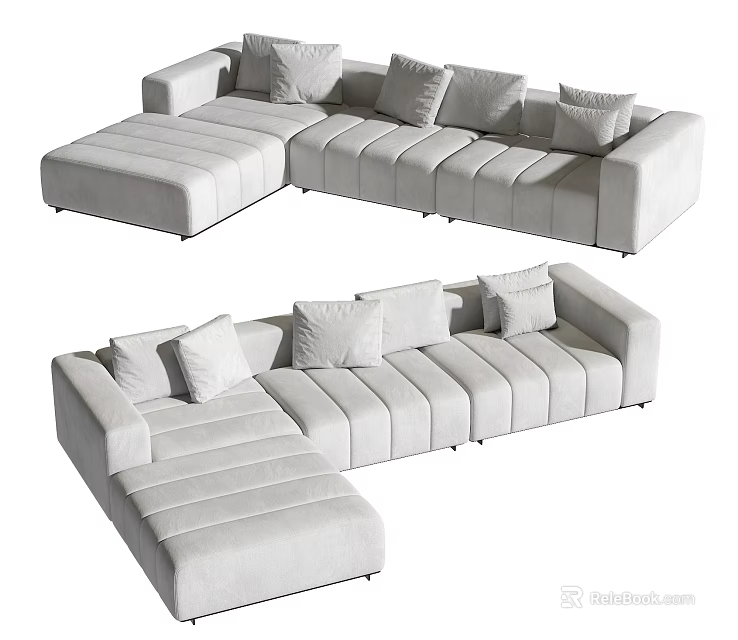Modern Light Gray Fabric Sectional Sofa With Plush Cushions And Armrests 3d model
