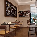 Cozy Café Interior With Wooden Counter Menu Board Bar Stools And Shelves