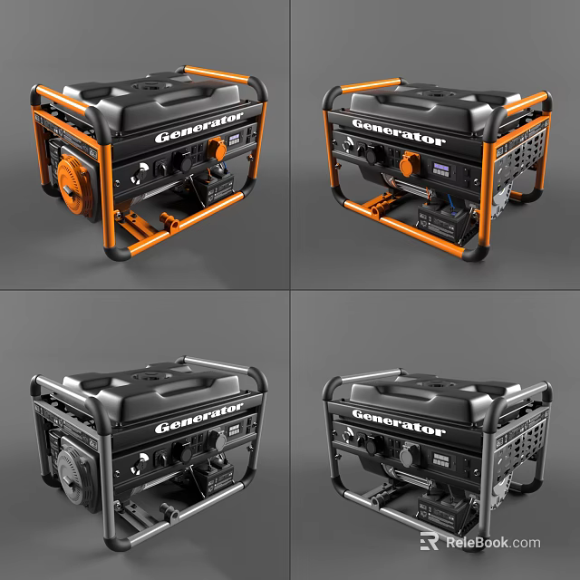Industrial Portable Generator With Heavy Duty Engine And Black Orange Design 3d model 