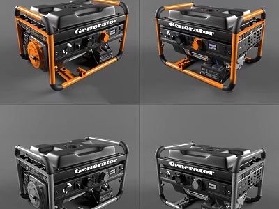 Industrial Portable Generator With Heavy Duty Engine And Black Orange Design 3d model