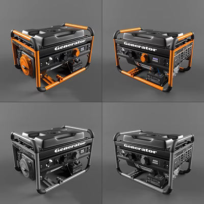 Industrial Portable Generator With Heavy Duty Engine And Black Orange Design 3d model