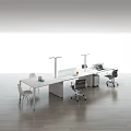 Modern Long Office Desk With Table Lamps Computer And Chairs In Bright Room