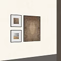 Abstract Paintings On Interior Wall With Large Brown Artwork And Small Framed Pieces 3d model