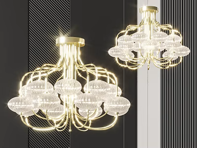 Elegant Crystal Chandelier With Golden Metal Frame And Transparent Crystal Balls 3d model
