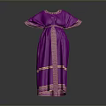 Elegant Purple Traditional Robe Featuring Gold Trim And Ornate Flowy Sleeve Design