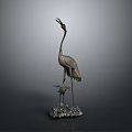 Bronze Crane Sculpture With Adult And Baby Birds On Decorative Base