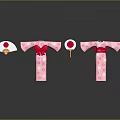 Pink Cherry Blossom Kimono With Red Bow Details Traditional Fans And Decorative Elements