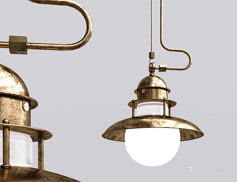 Vintage Brass Pendant Light with Dome Shade and Classic Industrial Design 3d model 