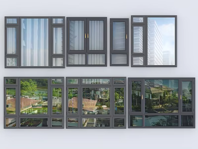 Various Stylish Casement Windows With Black Aluminum Frames And Clear Glass Views For Homes 3d model