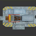 Industrial Mechanical Structure With Metal Casing Yellow Warning Stripes Red Door And Internal Gears