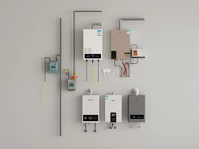 Wall Mounted Kitchen Appliances Featuring Various Models And Control Devices 3d model