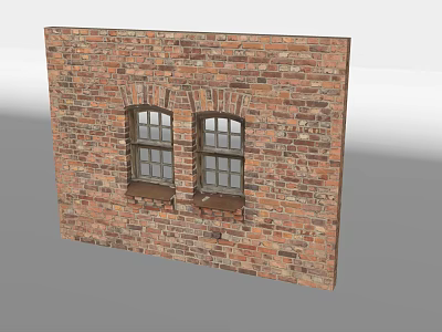 Vintage Building Exterior Wall With Red Brick And Arched Grid Windows 3d model