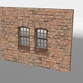 Vintage Building Exterior Wall With Red Brick And Arched Grid Windows