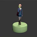 Pink Haired 3D Character In Blue Uniform With Red Bowtie And Purple Bag On Green Circular Base
