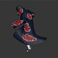Man In Blue Robe With Red Cloud Patterns In Dynamic Anime Style