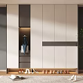 Modern White and Gray Shoe Cabinet with LED Lighting Indoor Plant and Clothing Hanging Area