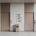 Modern Elevator Corridor With Signage Trash Bin And Potted Plant 3d model