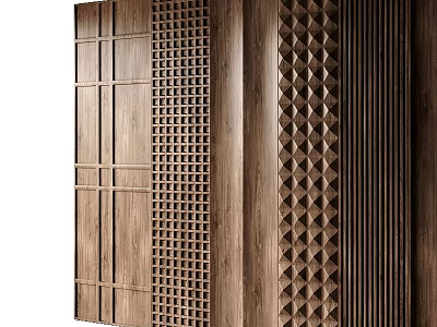 Wooden Wall Design With Grid Patterns Vertical Slats And Diamond Textures 3d model