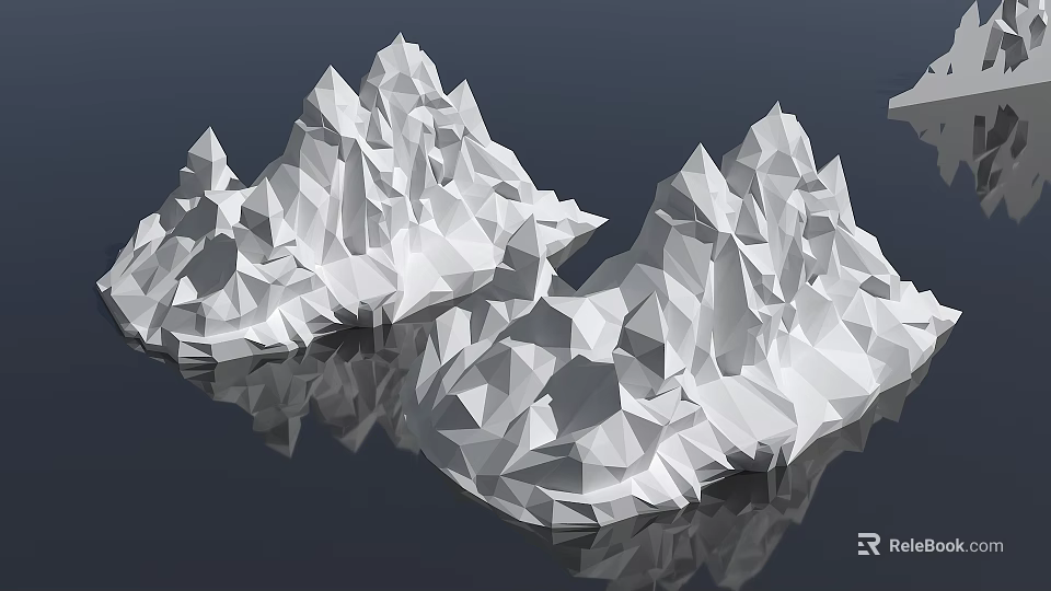 Low Poly Iceberg Design With Geometric Shapes And Dark Background Reflection 3d model