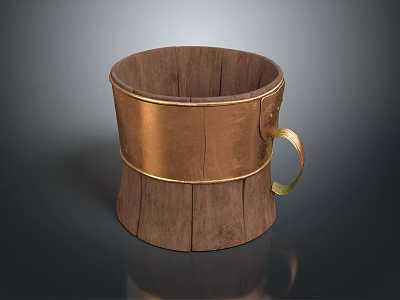 Unique Wooden Wine Glass With Copper Metal Ring And Golden Handle Design 3d model
