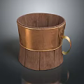 Unique Wooden Wine Glass With Copper Metal Ring And Golden Handle Design